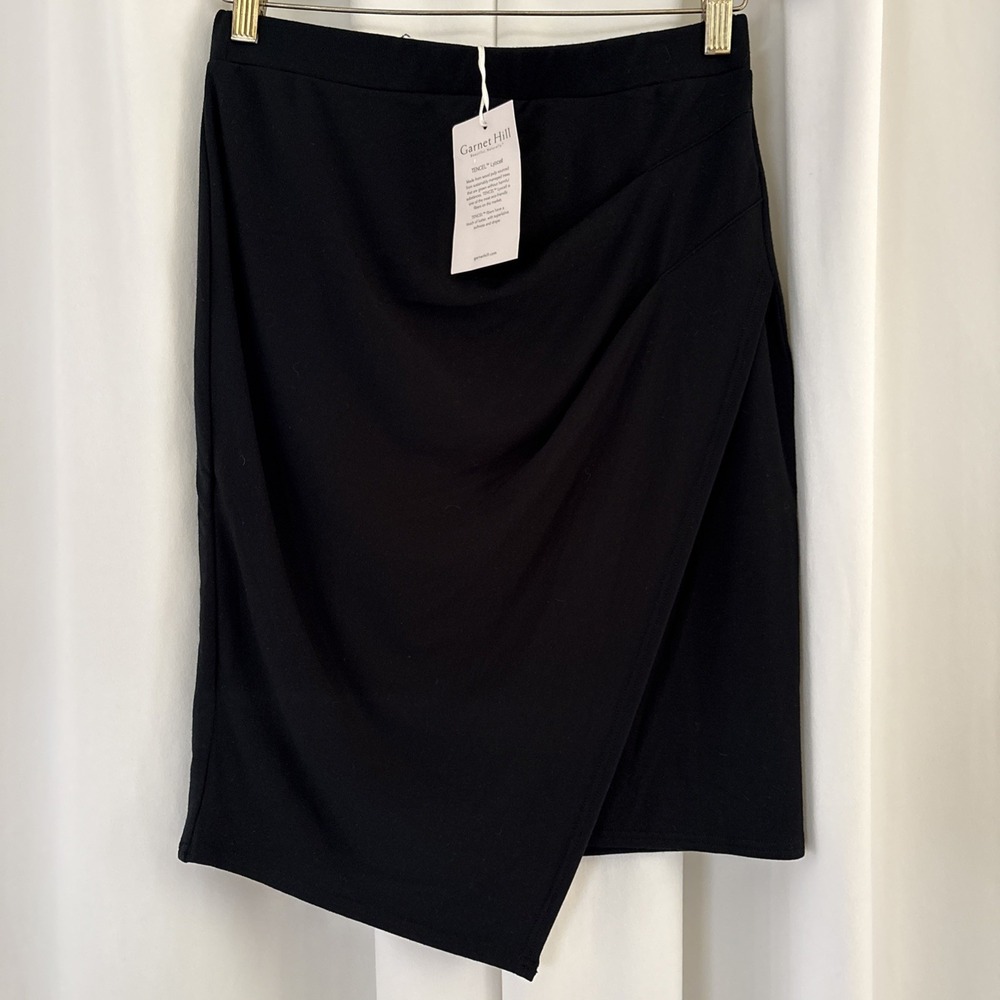 NEW Garnet Hill Skirt S Tencel Stretch Pencil Gathered Faux Wrap Black